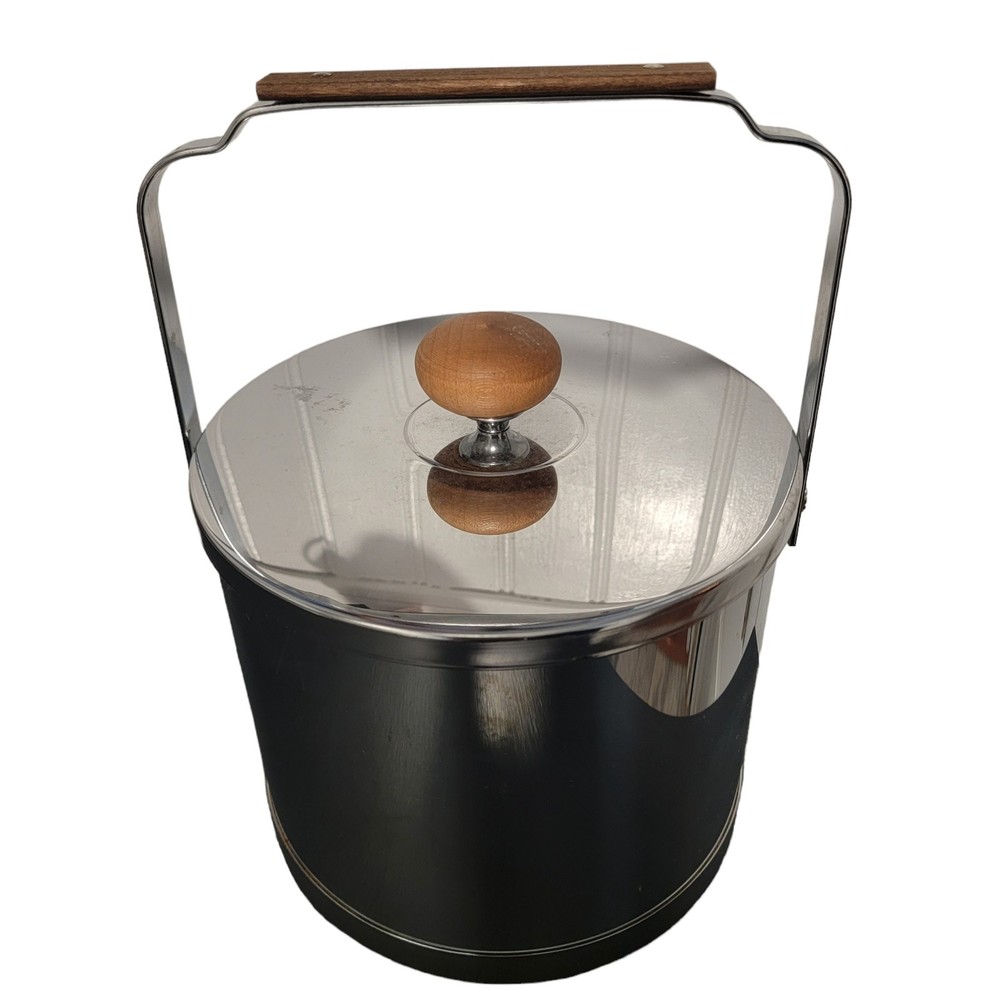Vintage Atapco Silver MCM Chrome Barware Ice Bucket With‎ Tongs